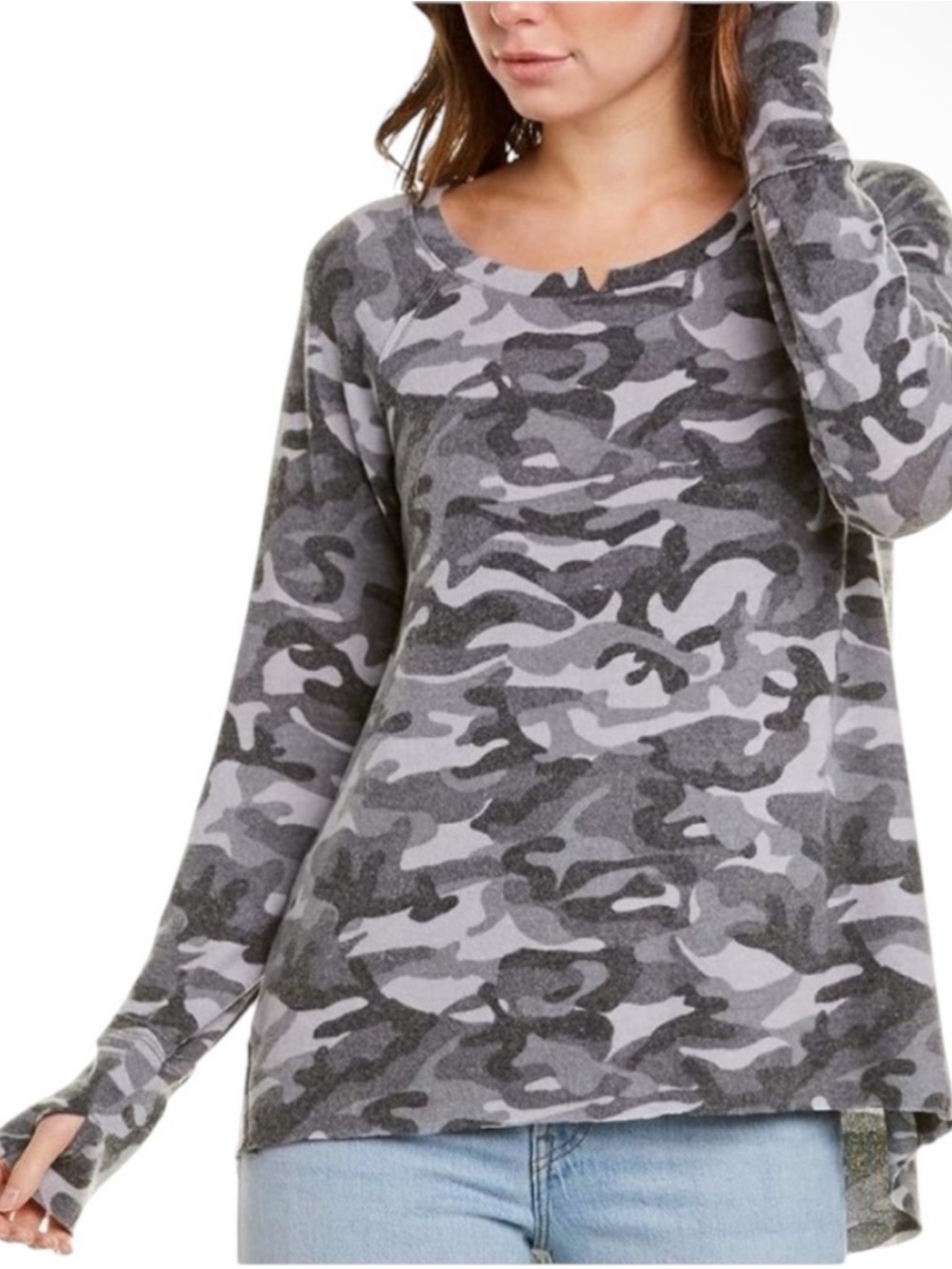 NWT Michael Stars Madison Brushed Camo Top Small Petite Long Sleeve Retails $78